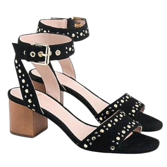 J CREW STUDDED PENNY SANDALS IN SUEDE WITH WOOD HEEL Size 8 - Picture 1 of 11